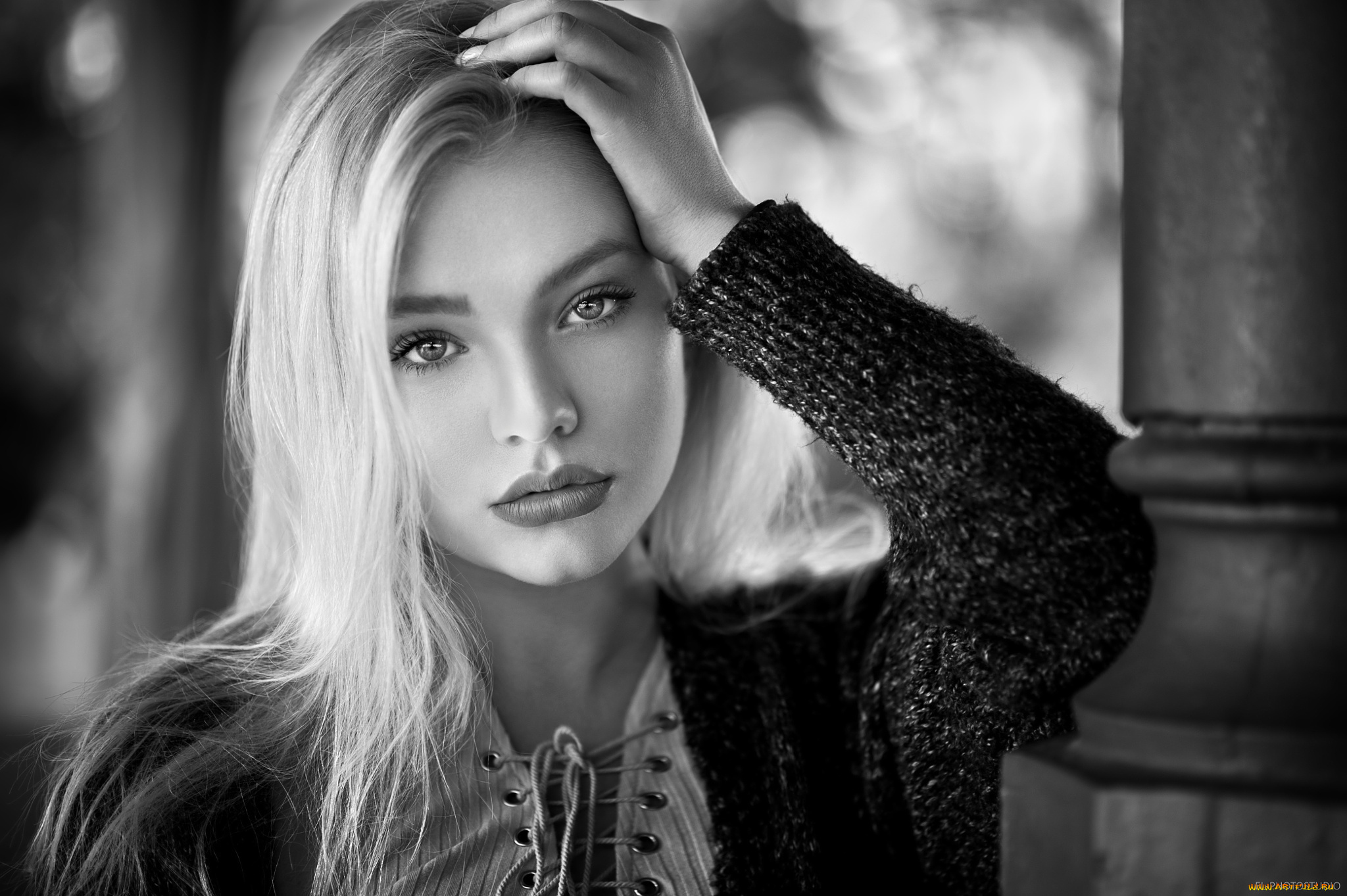 девушки, -unsort, , Черно-белые, обои, красотка, прическа, макияж, девушка, фото