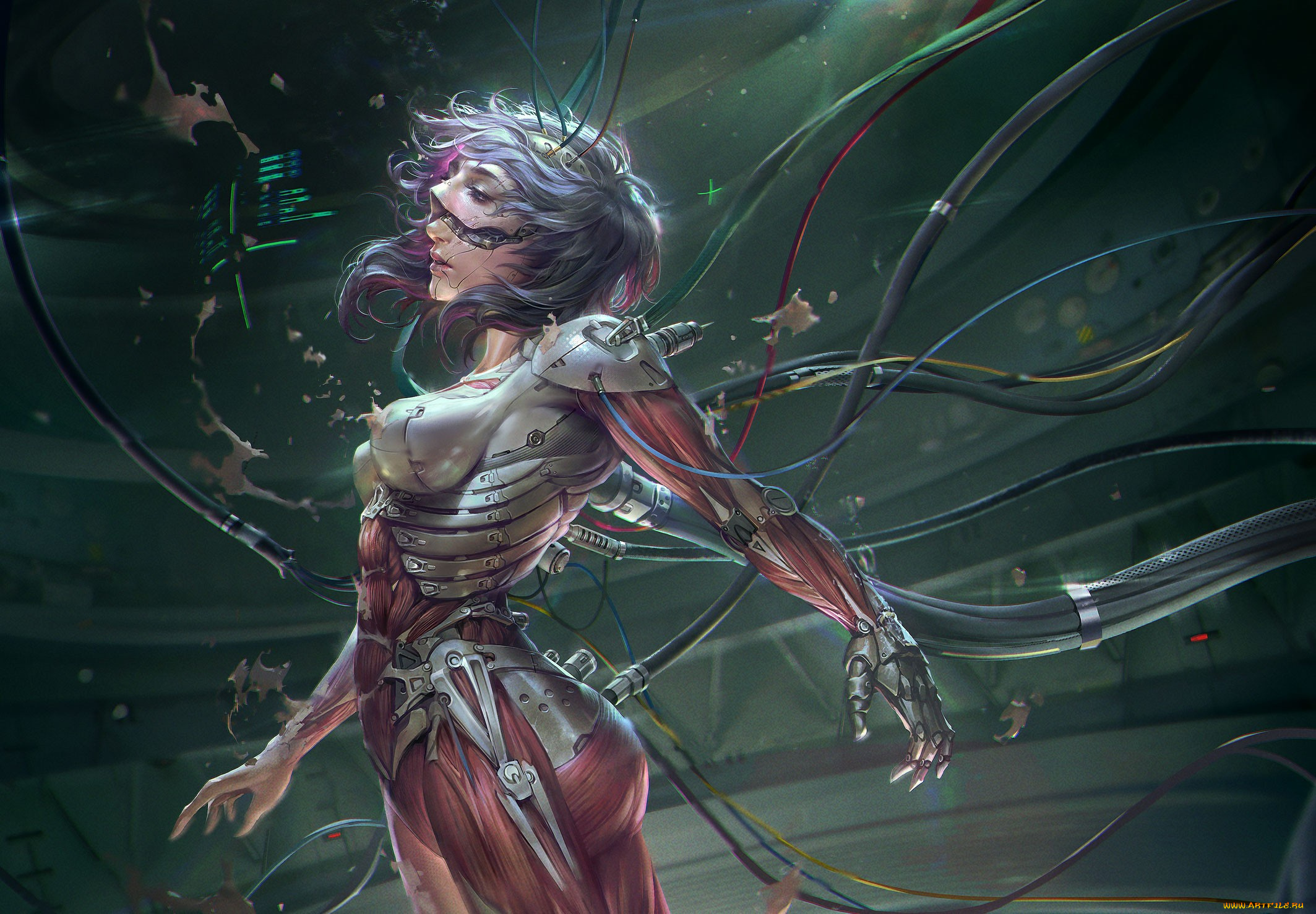 фэнтези, роботы, , киборги, , механизмы, ghost, in, the, shell, девушка, провода, металл