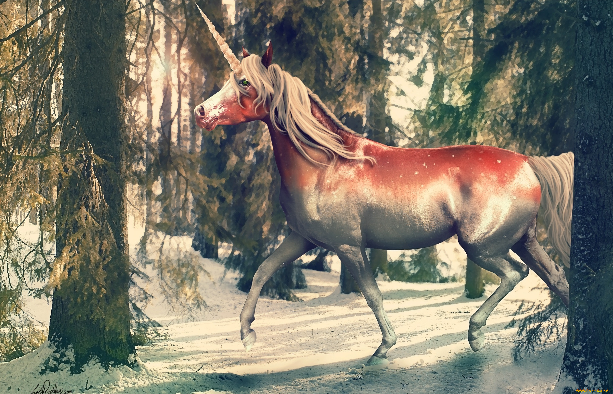 фэнтези, единороги, природа, by, i-mi, единорог