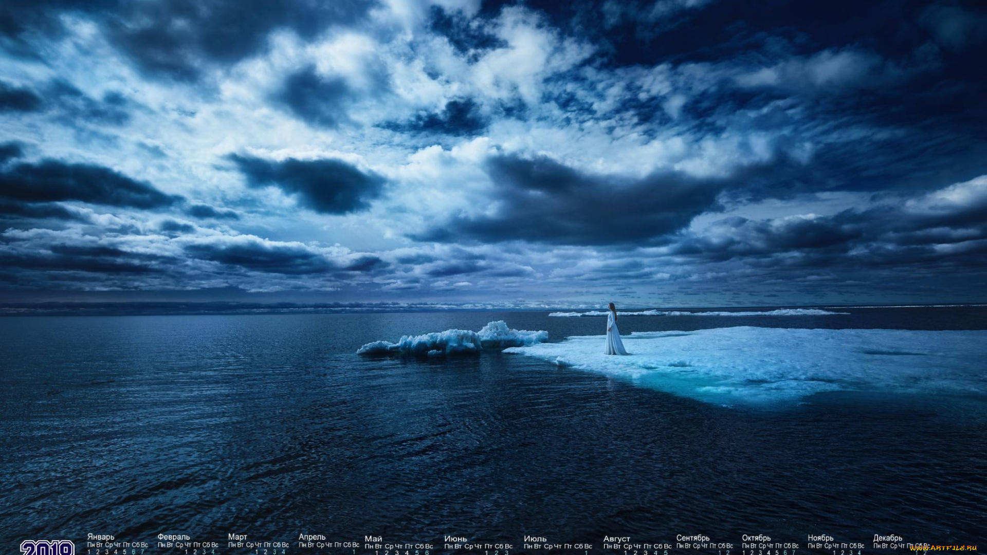 календари, природа, снег, лед, облака, 2018, водоем, девушка