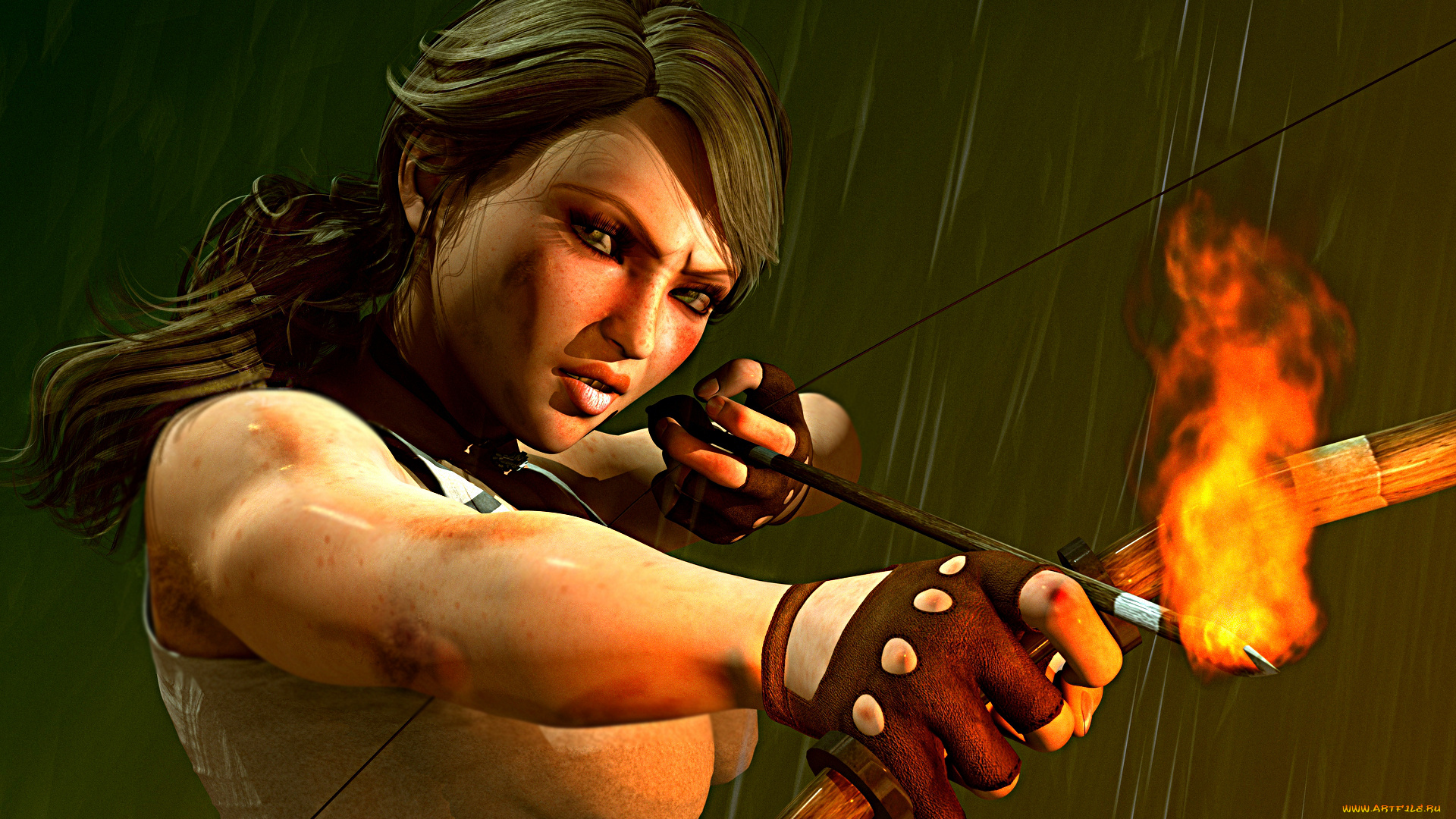 видео, игры, tomb, raider, , other, девушка, фон, взгляд, лук, стрела