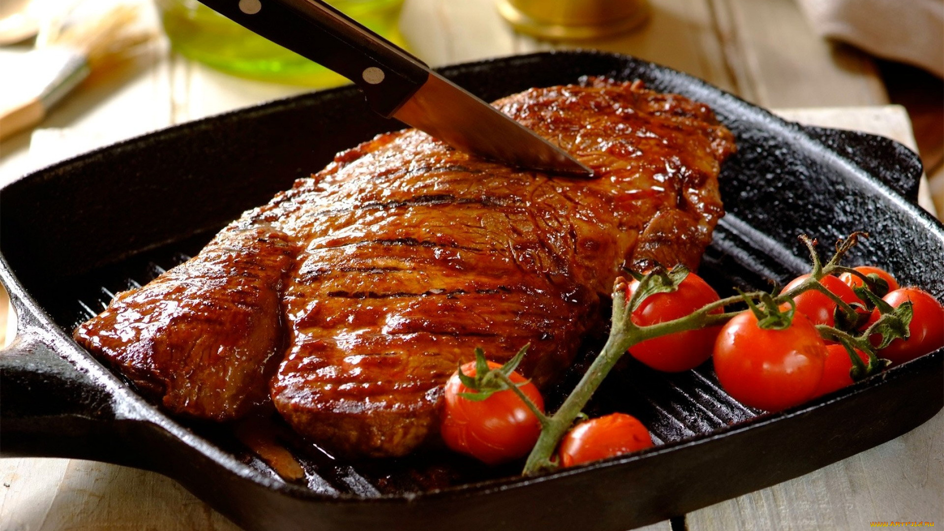 еда, мясные, блюда, мясо, стейк, помидоры, томаты