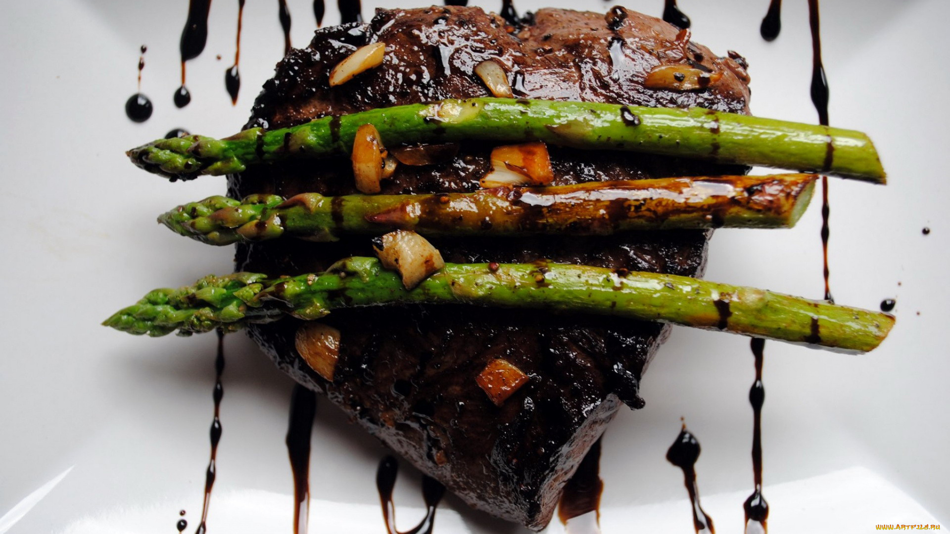 еда, мясные, блюда, мясо, стейк, спаржа