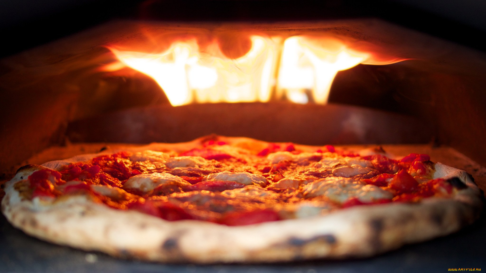 еда, пицца, печь, огонь