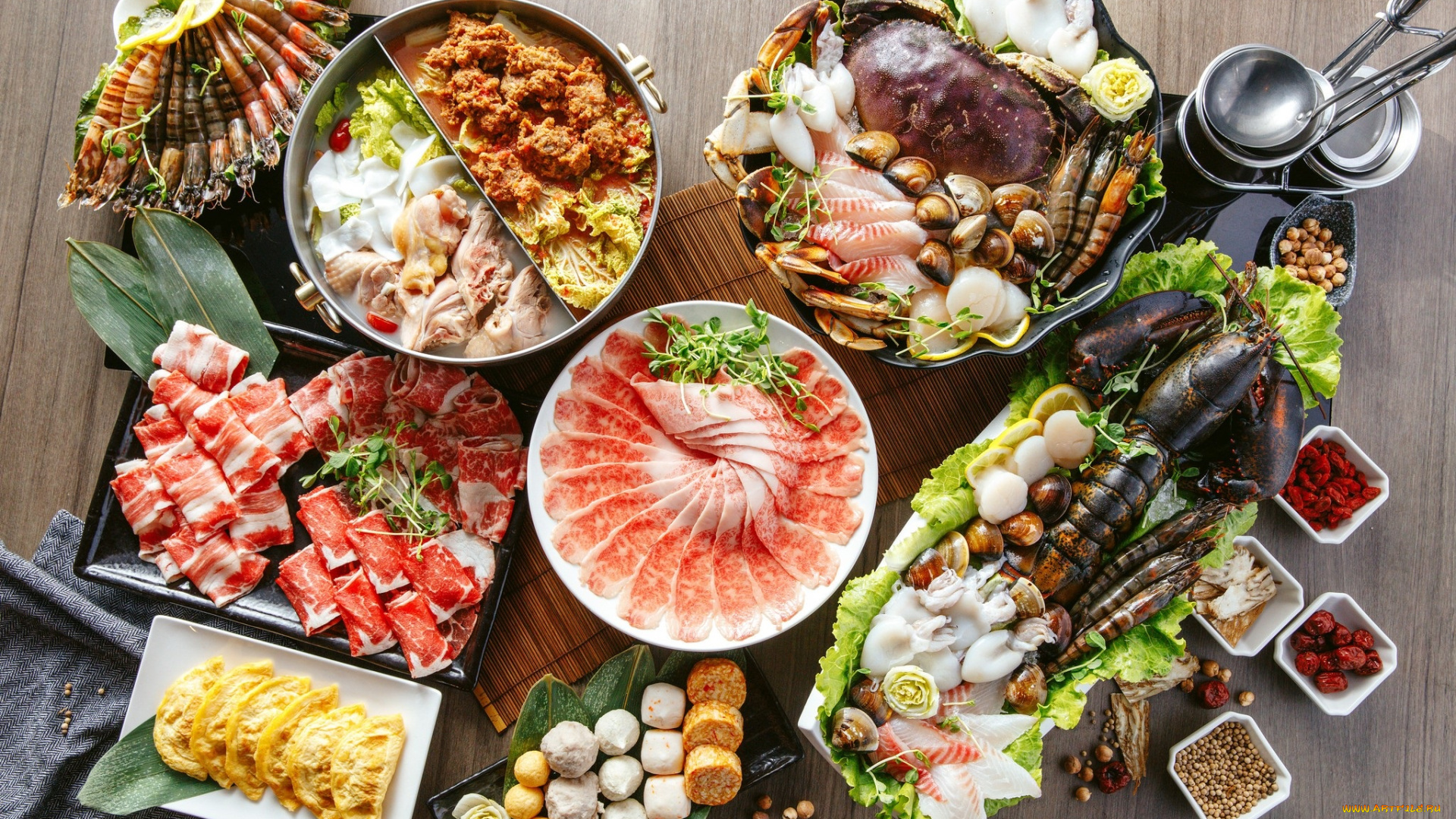 еда, рыбные, блюда, , с, морепродуктами, мясо