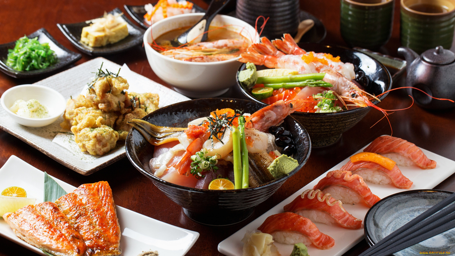 еда, рыбные, блюда, , с, морепродуктами, снедь