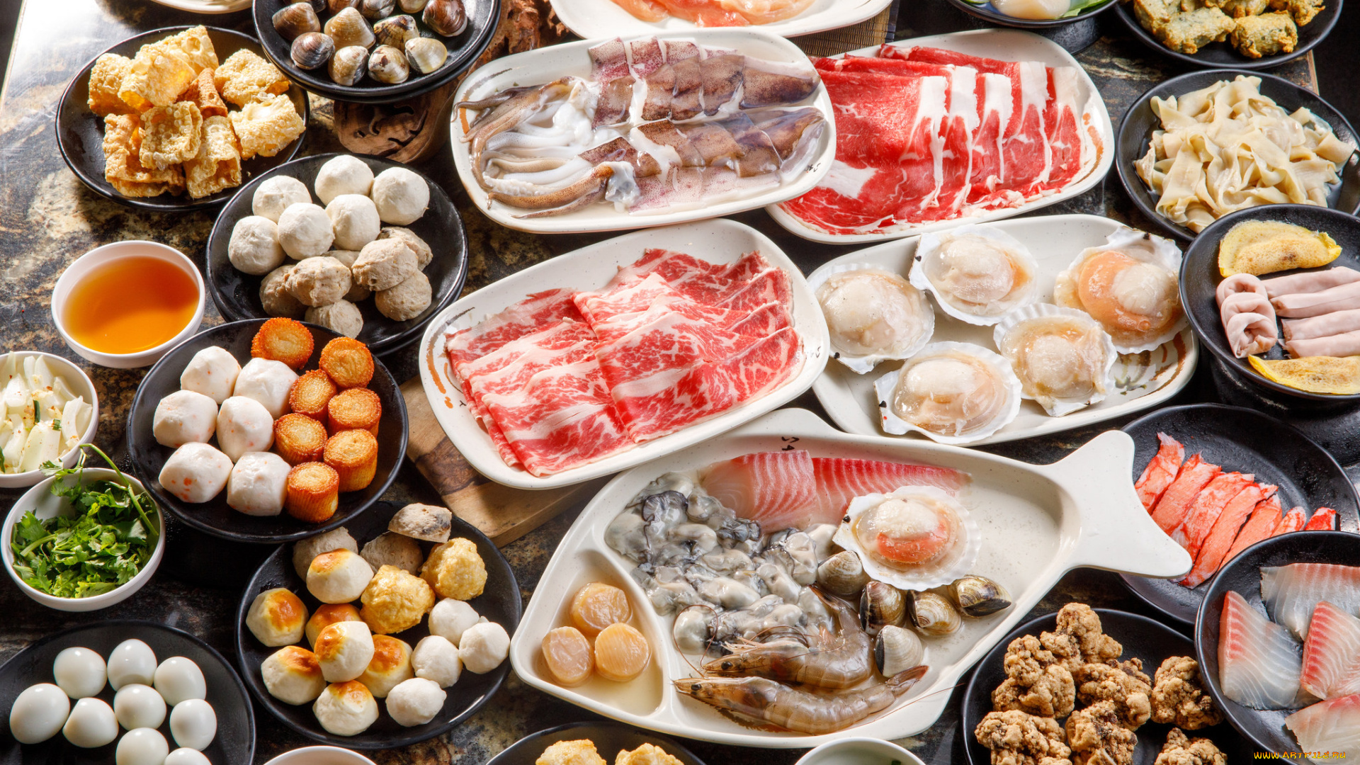 еда, рыбные, блюда, , с, морепродуктами, снедь