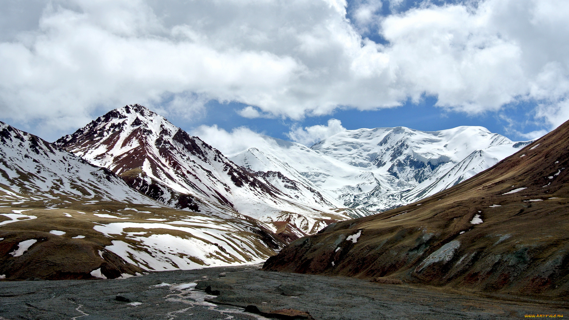 памир, природа, горы, снег, облака, азия