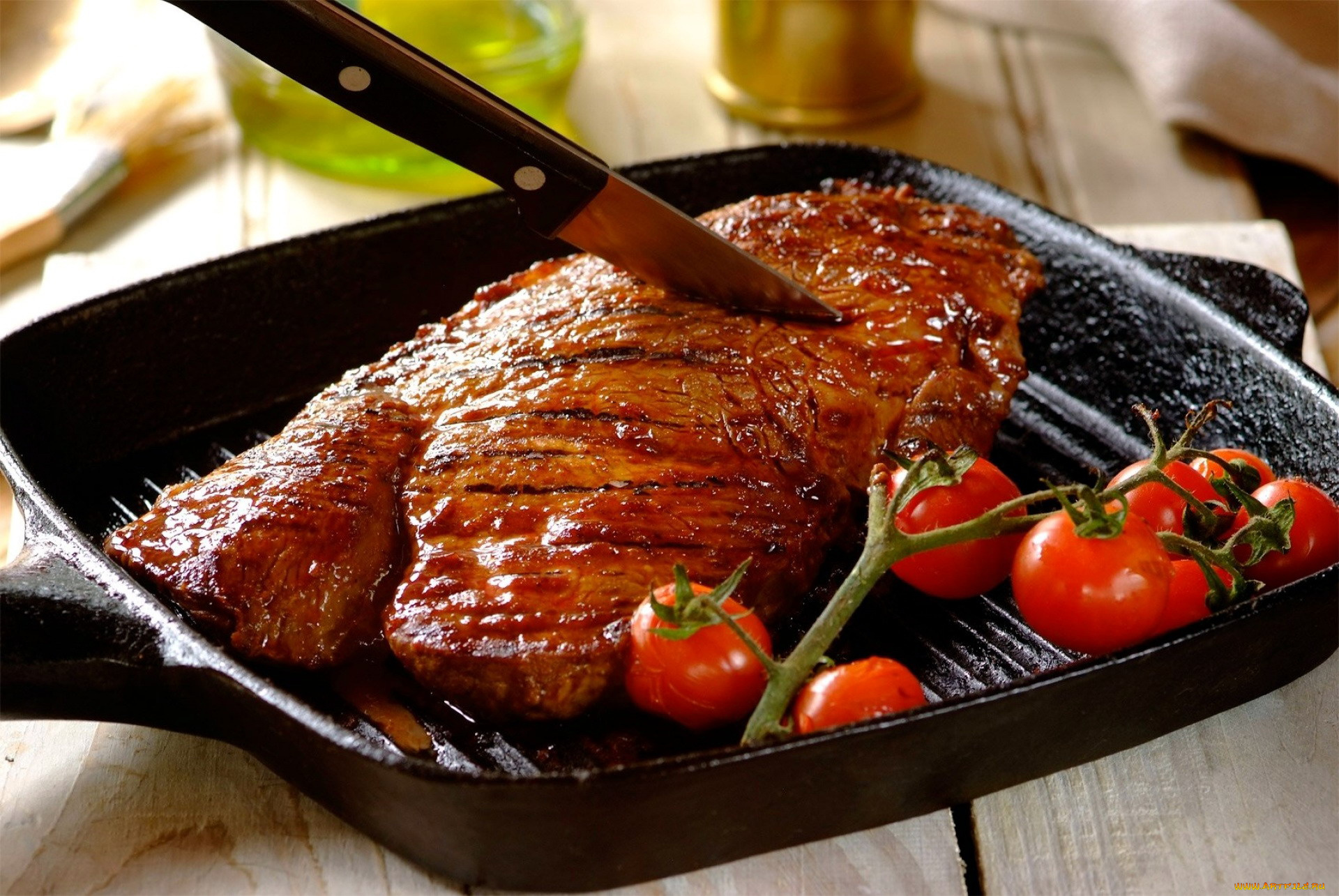 еда, мясные, блюда, мясо, стейк, помидоры, томаты