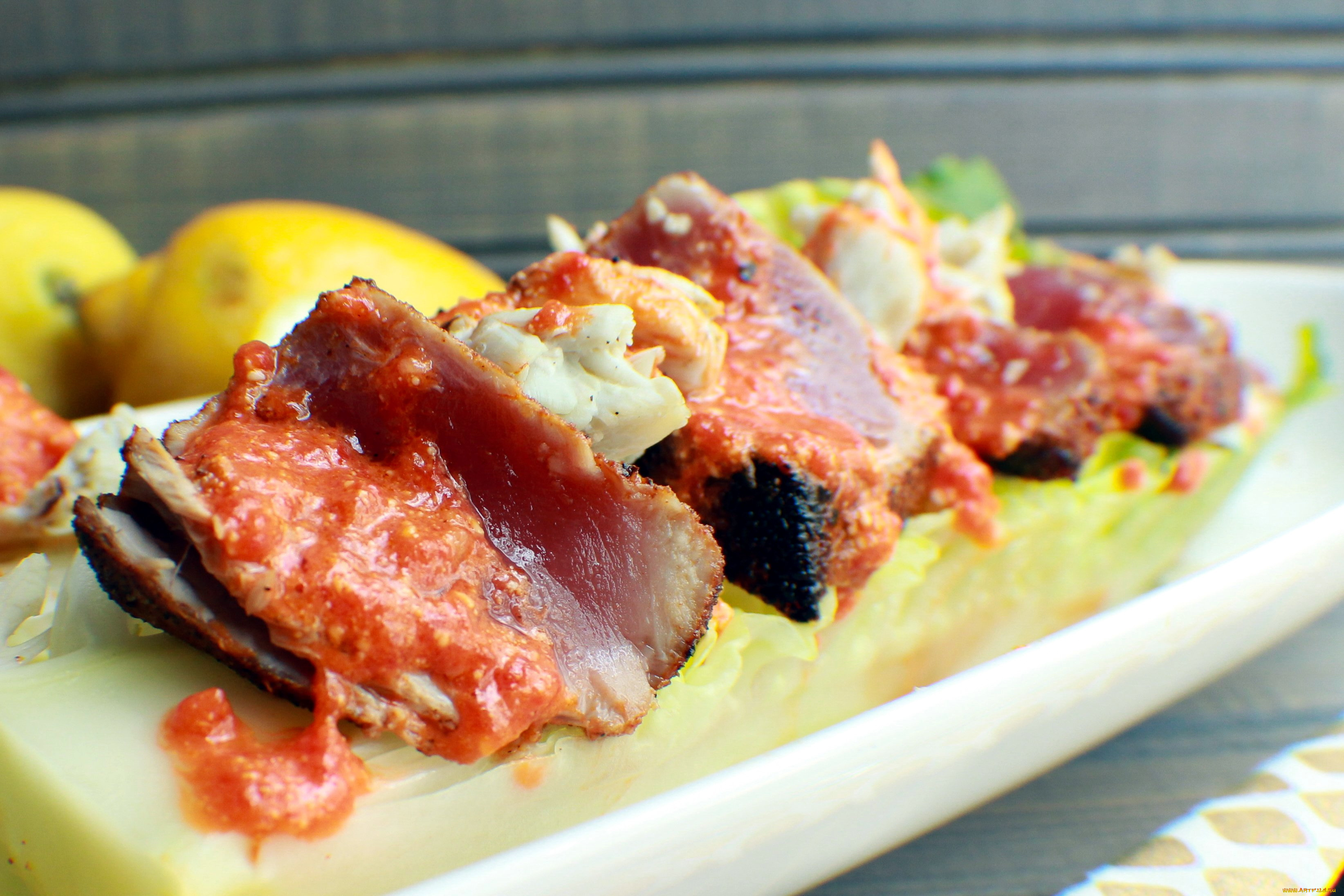 еда, рыбные, блюда, , с, морепродуктами, тунец