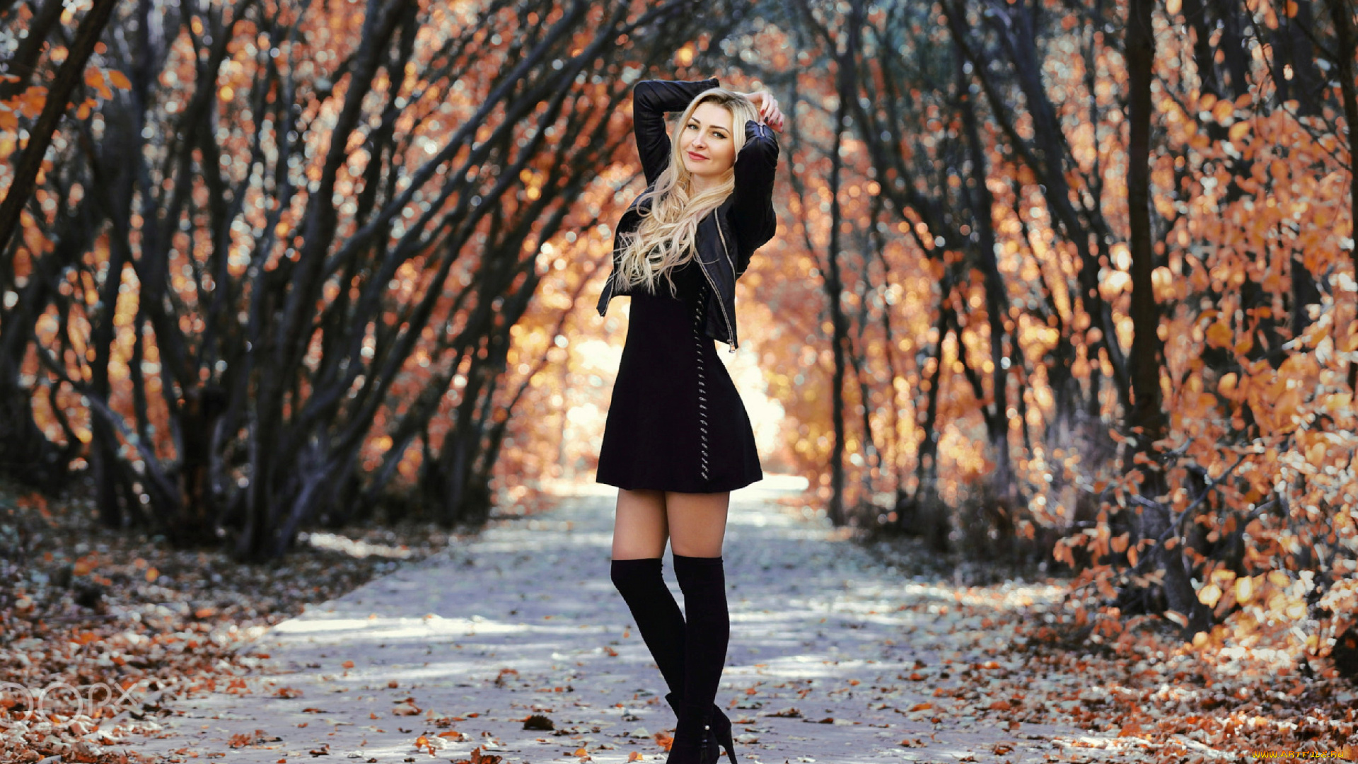 девушки, -, блондинки, , светловолосые, блондинка, парк, осень, листопад, сапоги