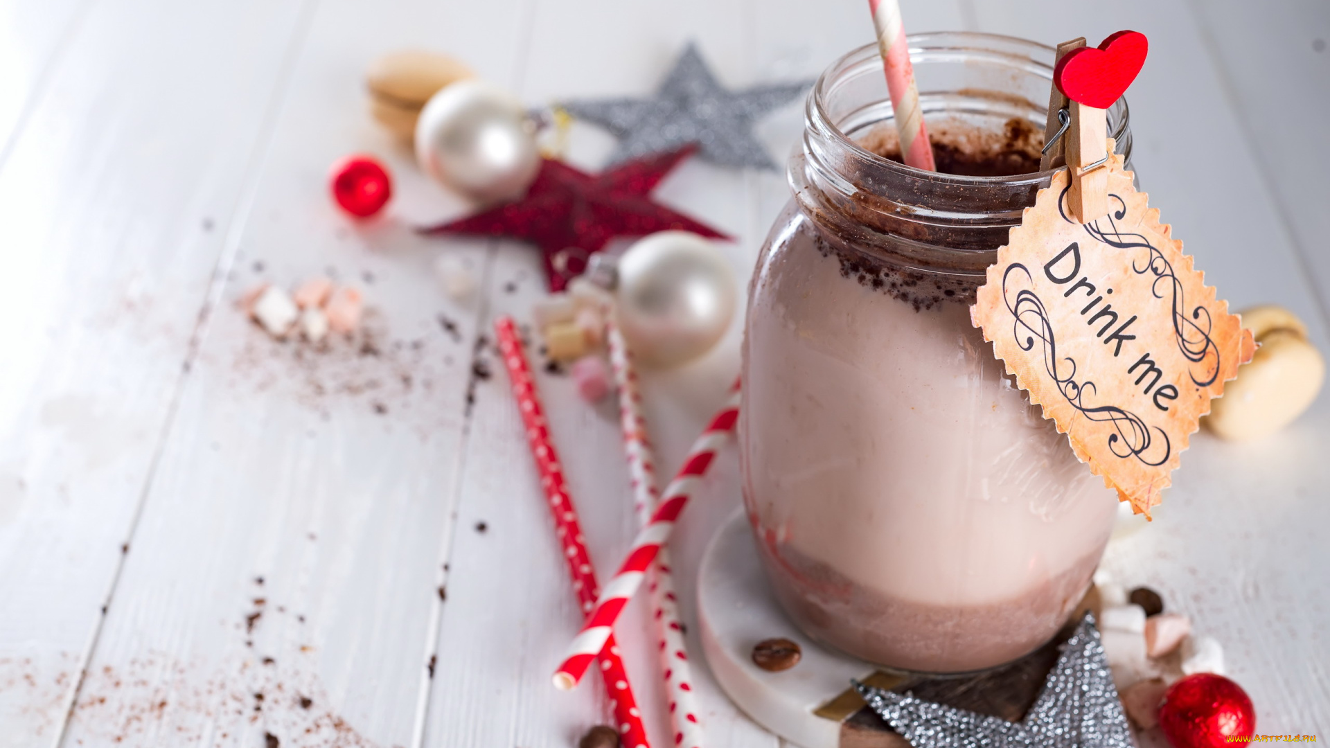 праздничные, угощения, звезды, шарики, какао, надпись