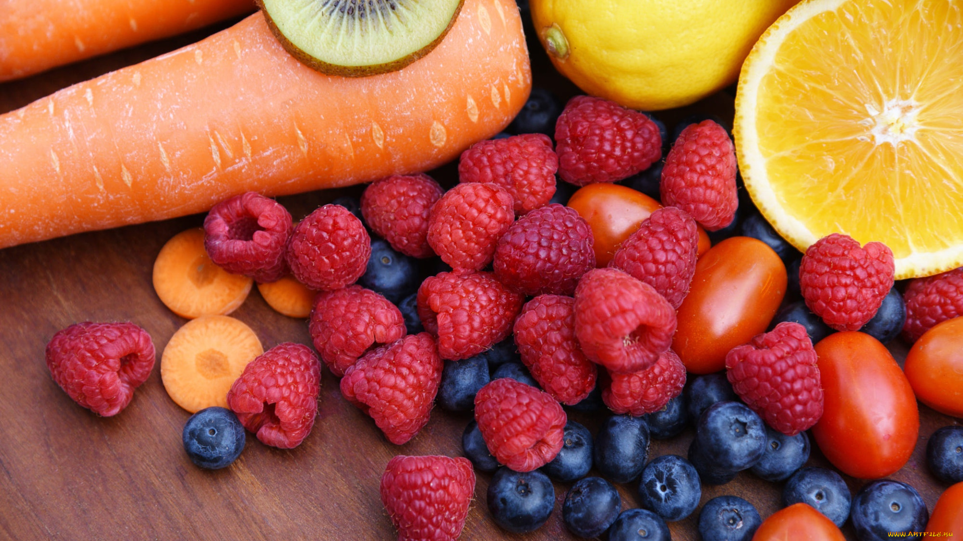 еда, фрукты, и, овощи, вместе, овощи, ягоды