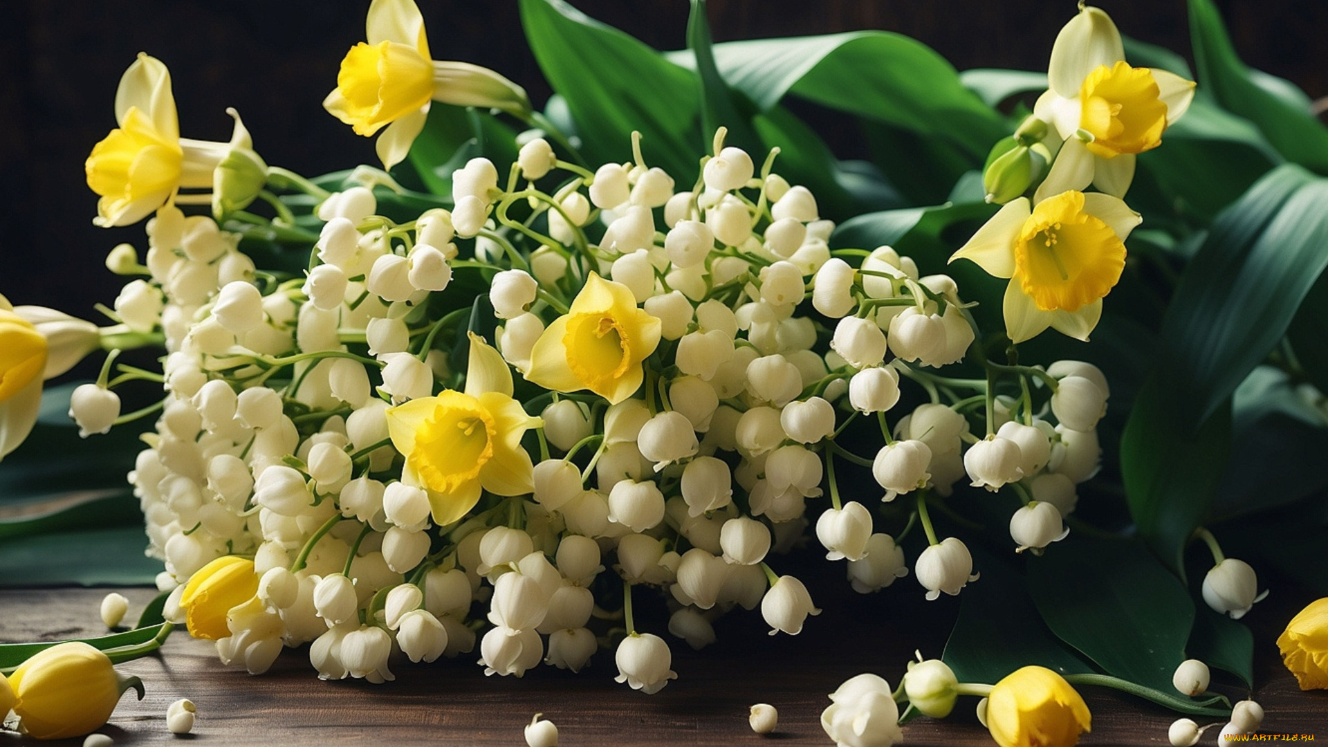 разное, компьютерный, дизайн, ландыши, нарциссы