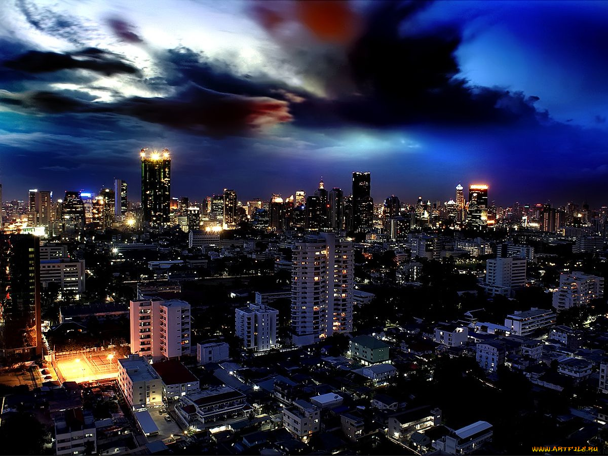 города, огни, ночного