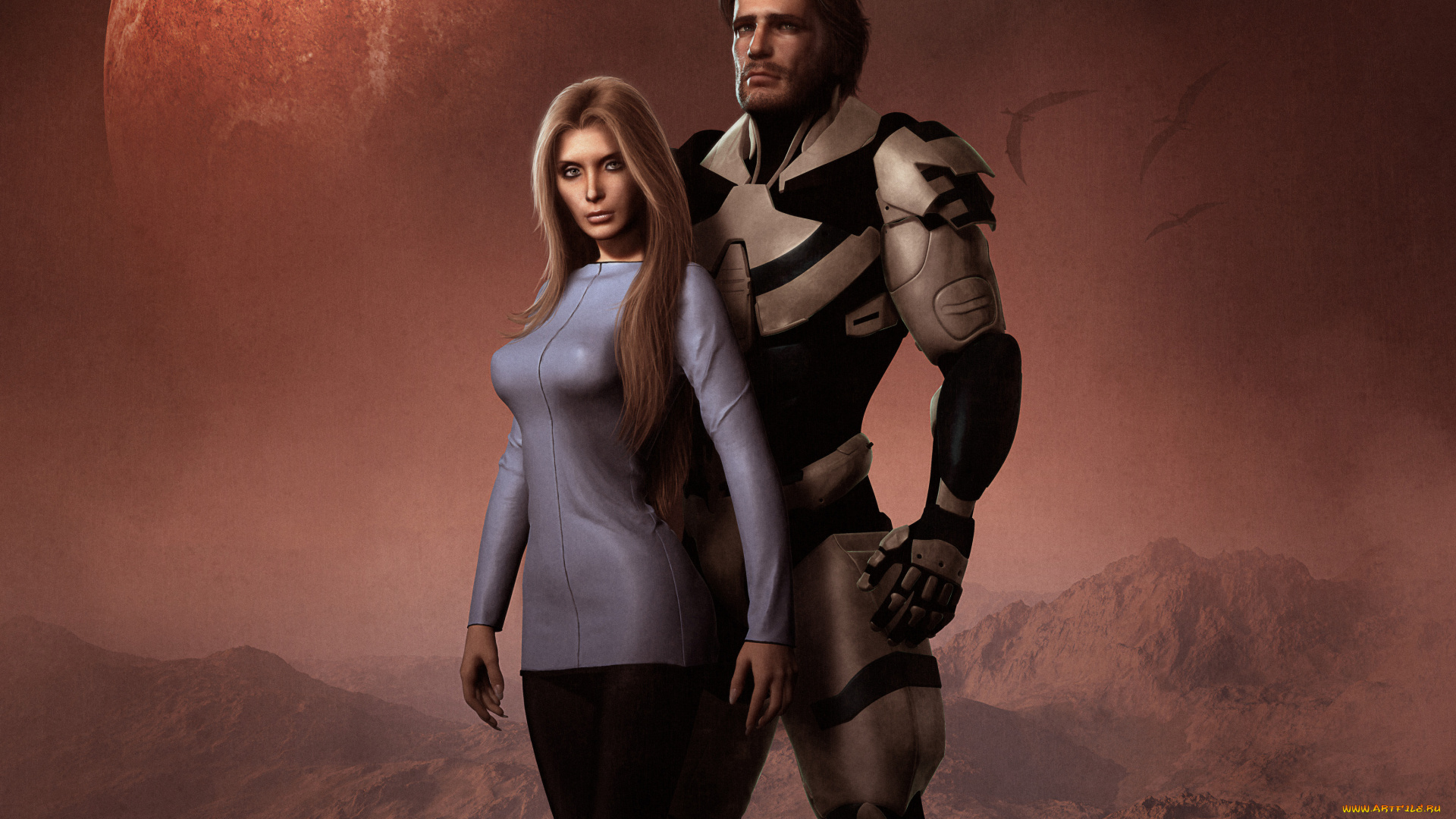 фэнтези, люди, планета, женщина, мужчина, костюм