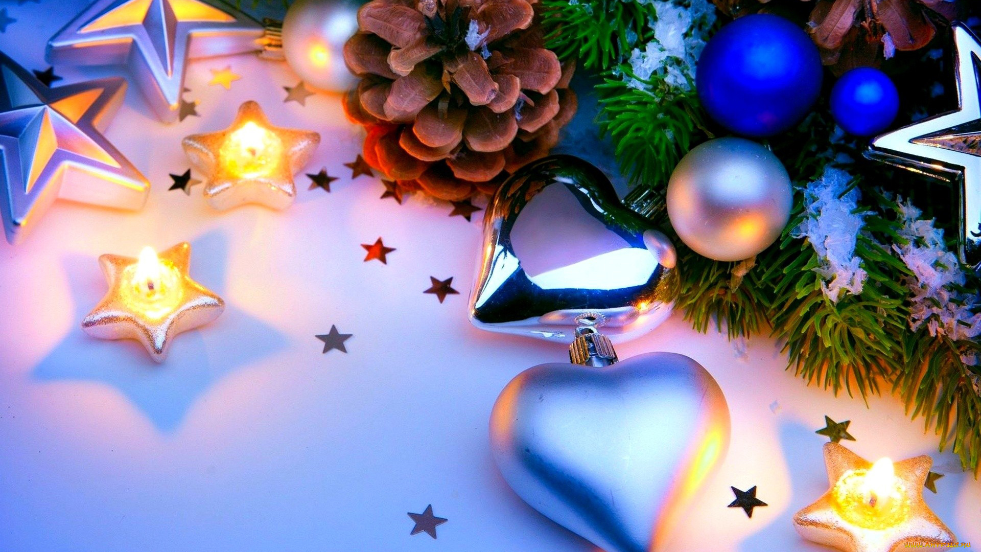 праздничные, разное, новый, год, шишка, сердечко, шарики, свечи