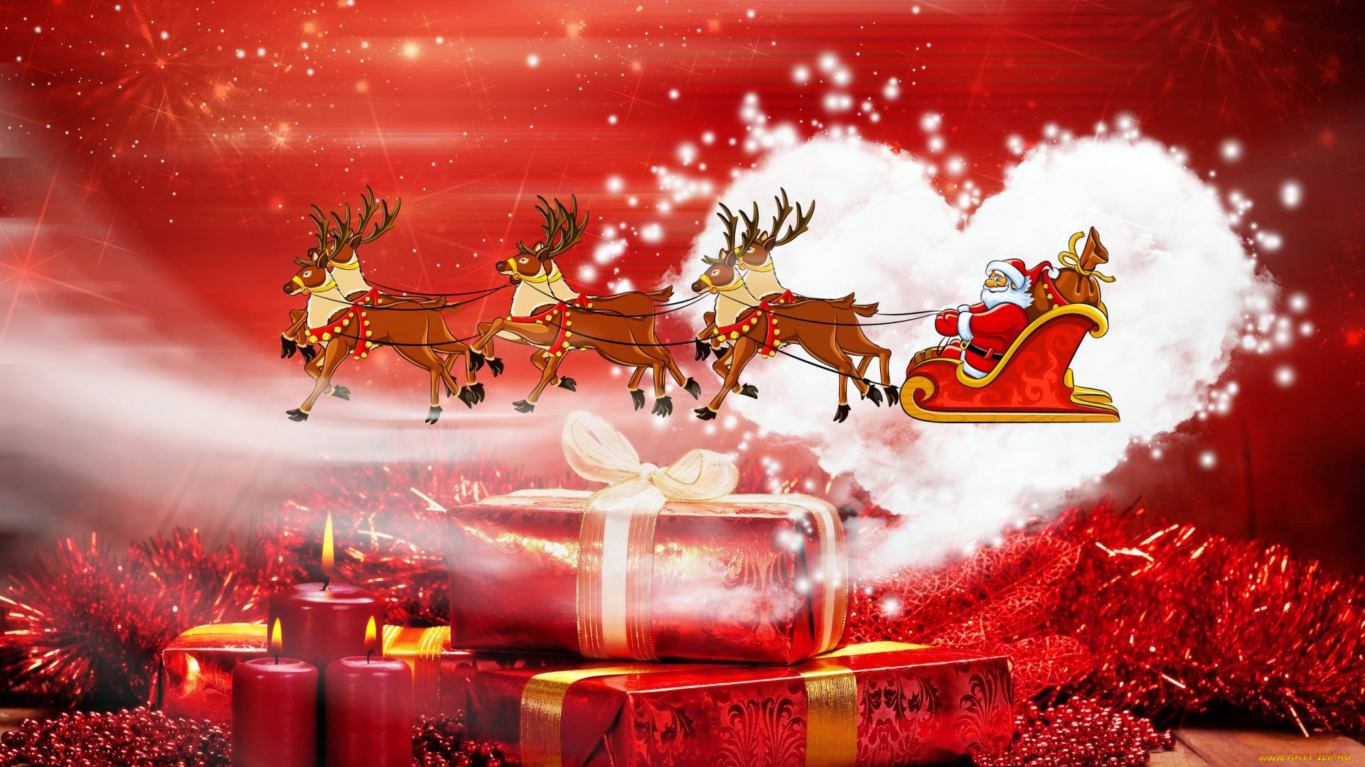 праздничные, разное, новый, год, свечи, мишура, коробки, подарки