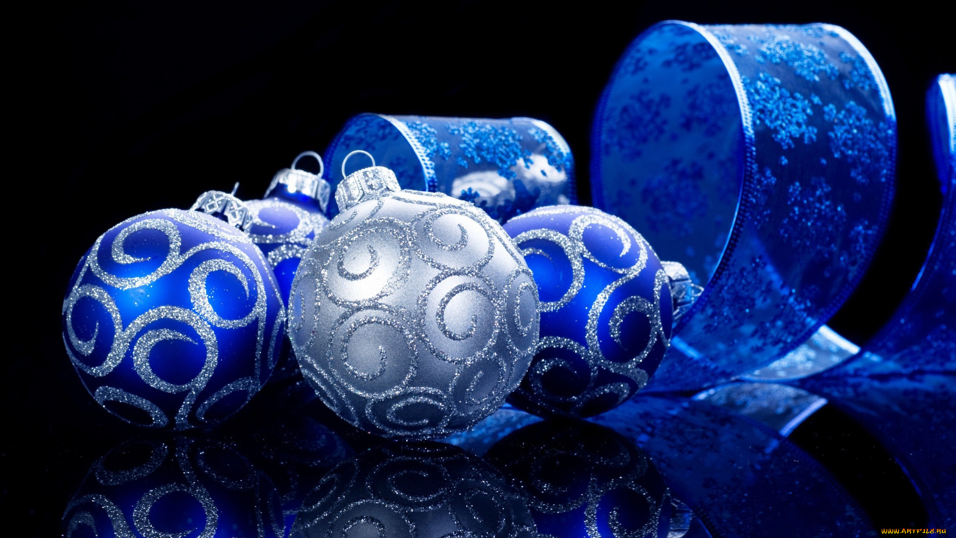 праздничные, шарики, синий, лента