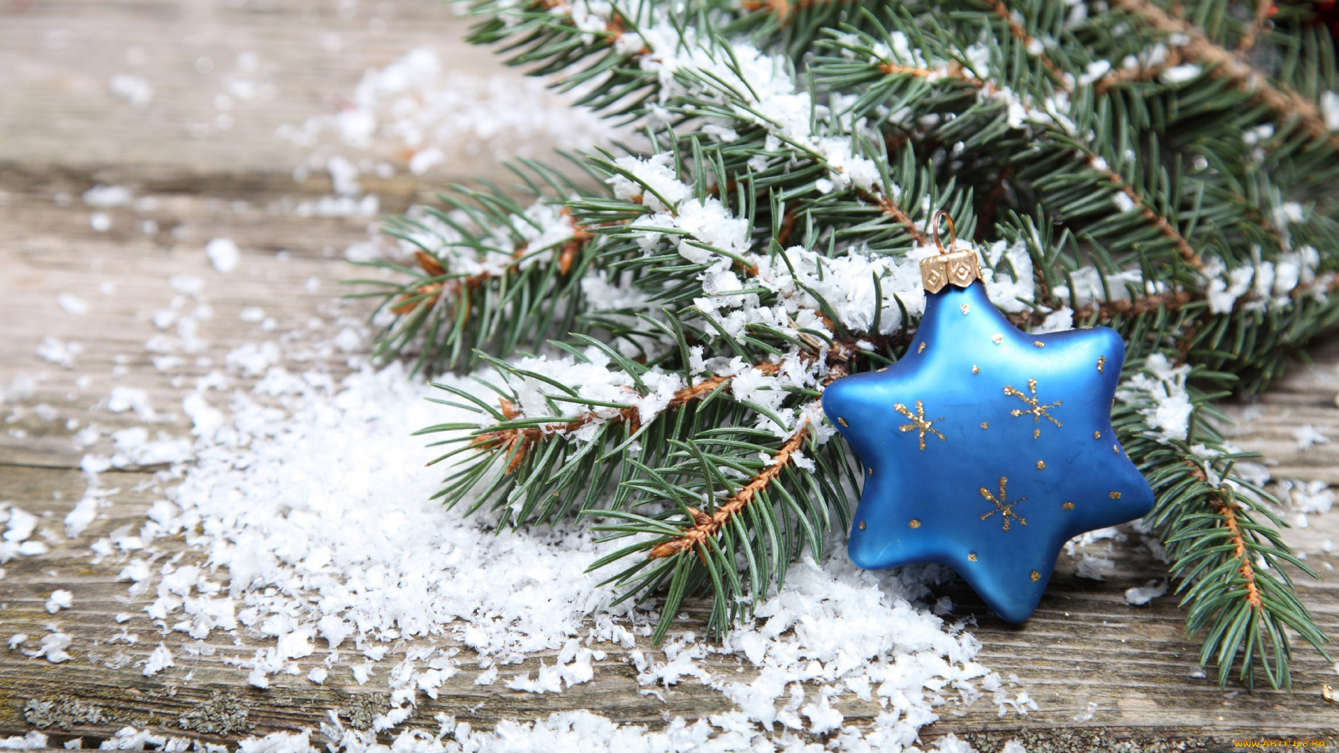 праздничные, украшения, ветка, снег, звездочка