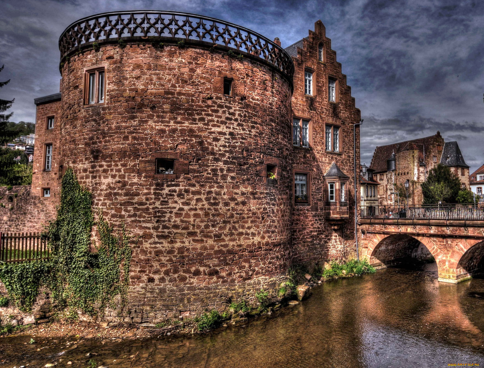 германия, гессен, бюдинген, города, дворцы, замки, крепости, мост, река, замок