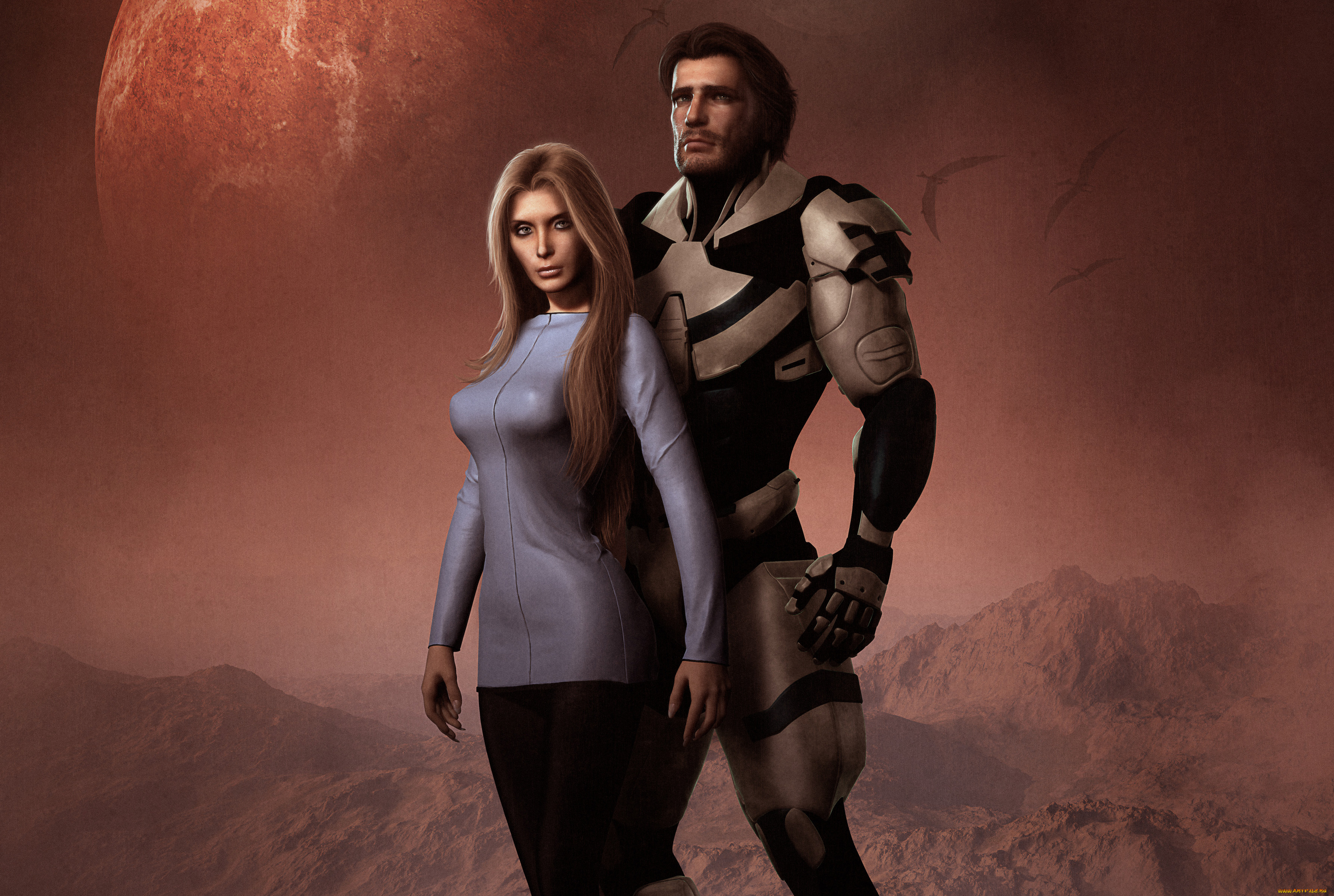 фэнтези, люди, планета, женщина, мужчина, костюм