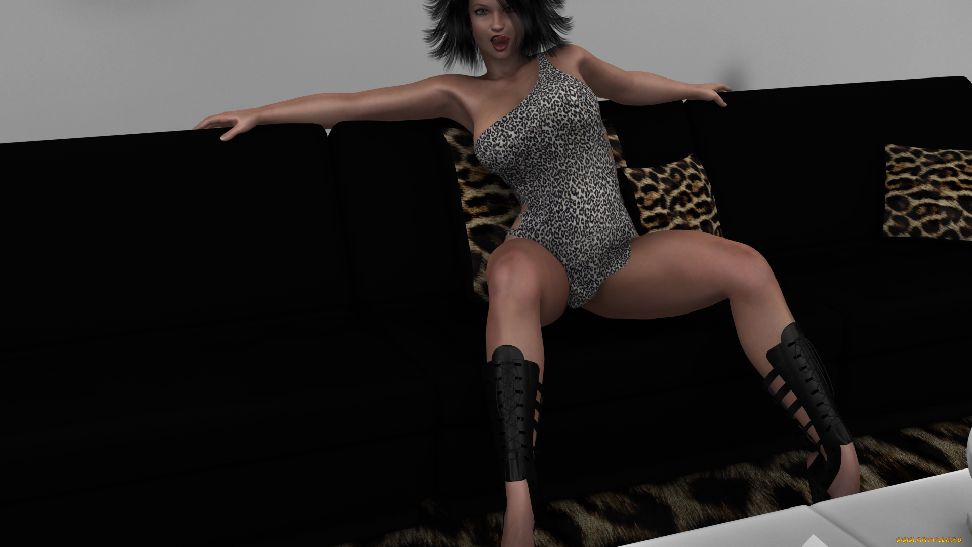 3д, графика, люди, , people, фон, стол, взгляд, девушка, подушки, диван