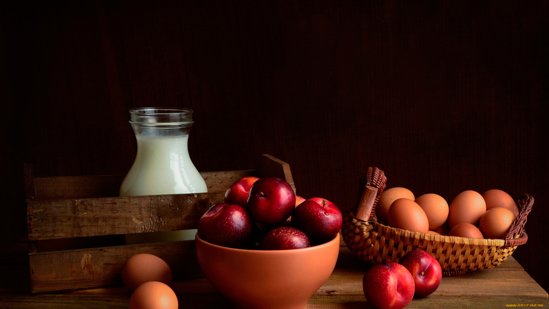 еда, натюрморт, яблоки, яйца, молоко