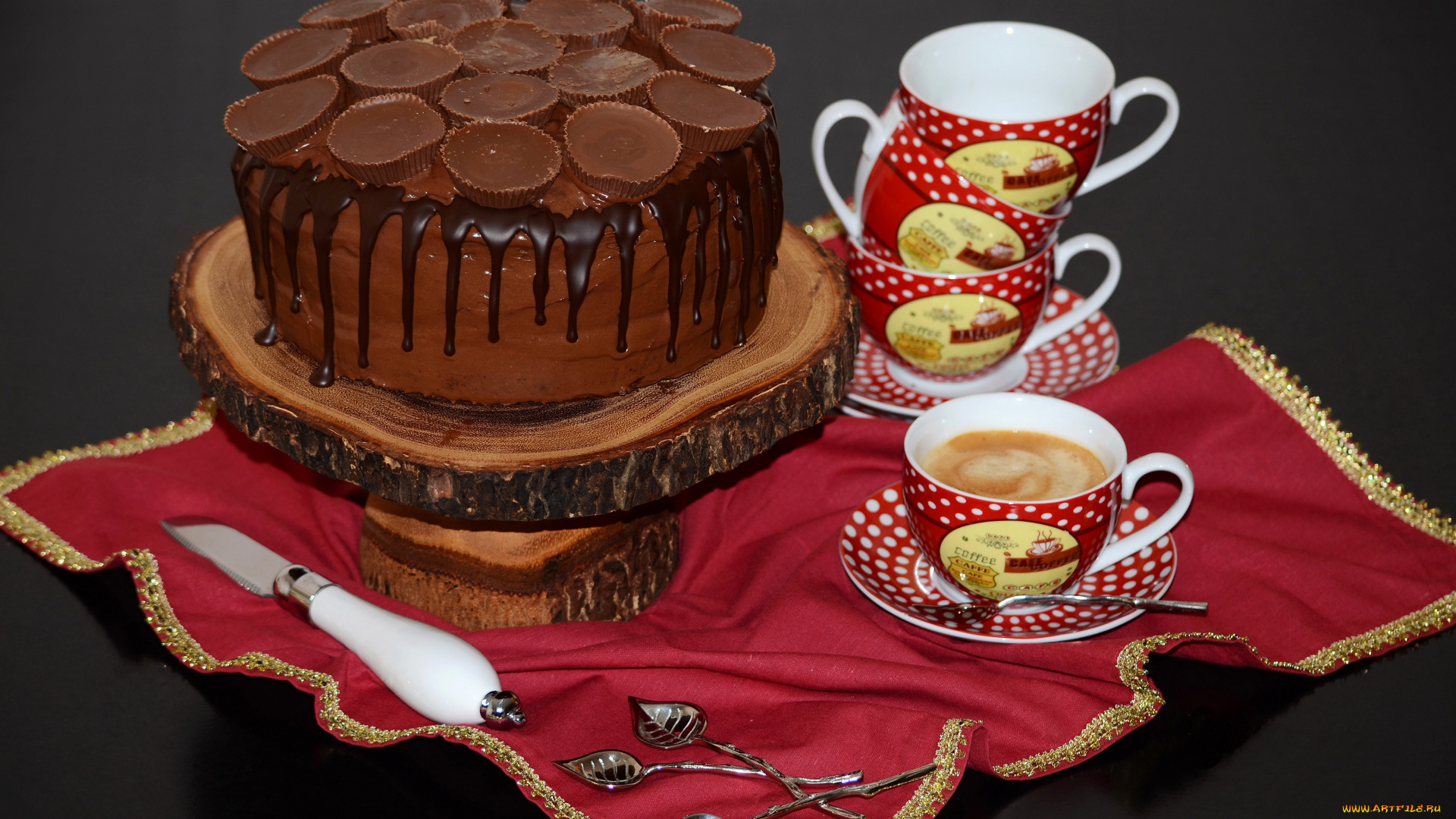 еда, торты, шоколад, торт, чашка, нож, ложка, сладости