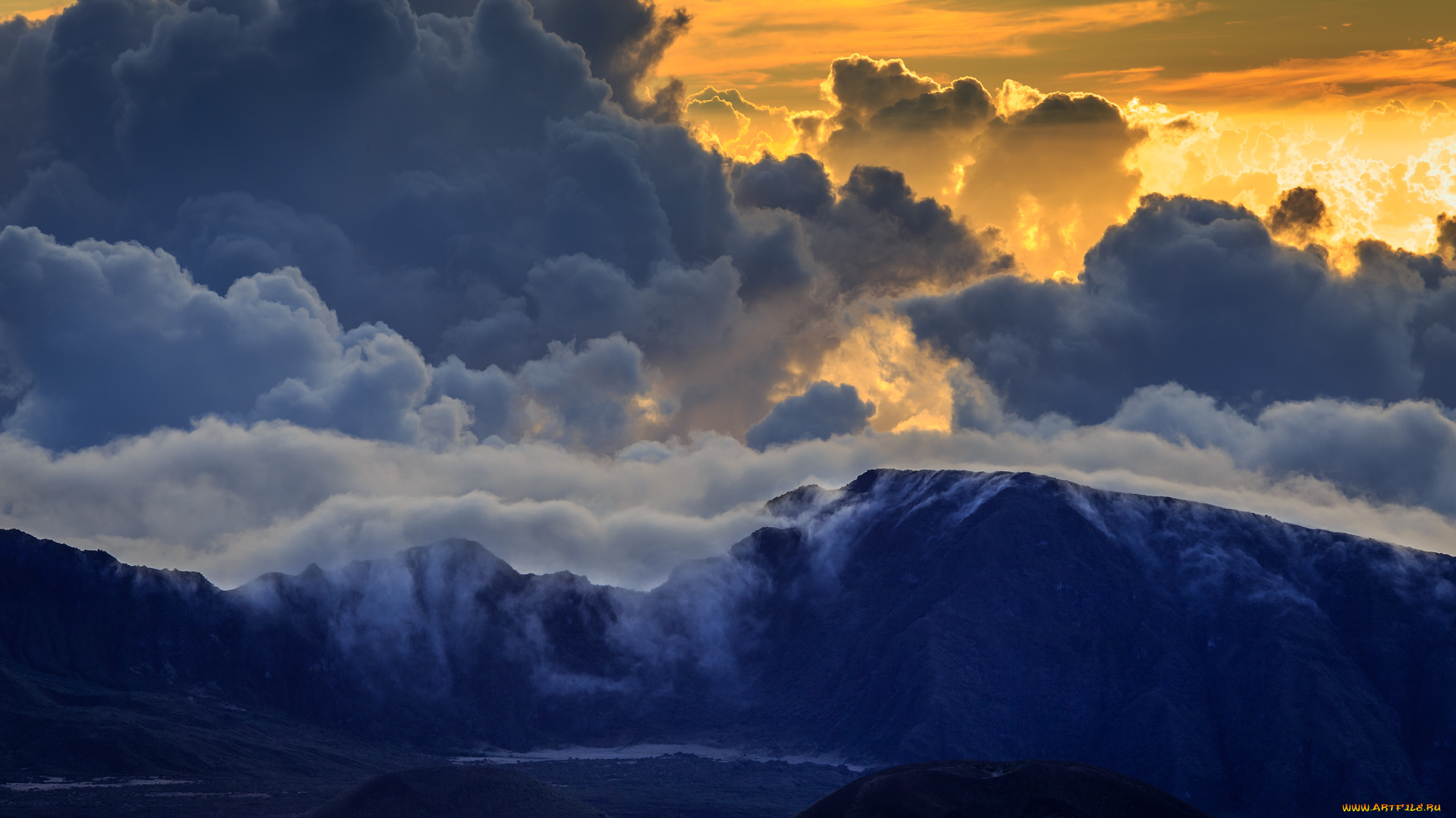 природа, облака, maui, haleakala, горы, пейзаж