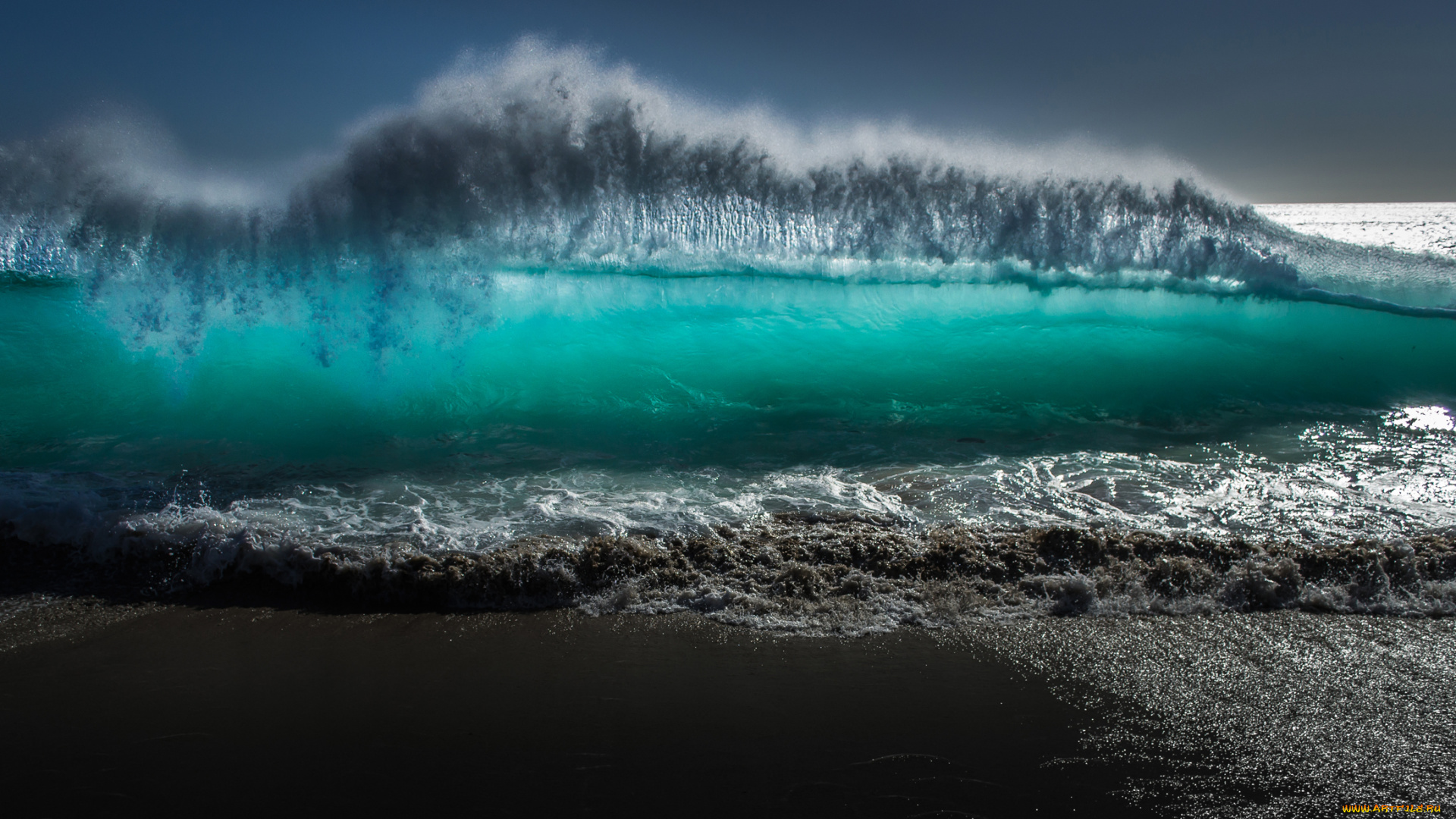 природа, стихия, небо, море, вечер, волна, гребень, брызги