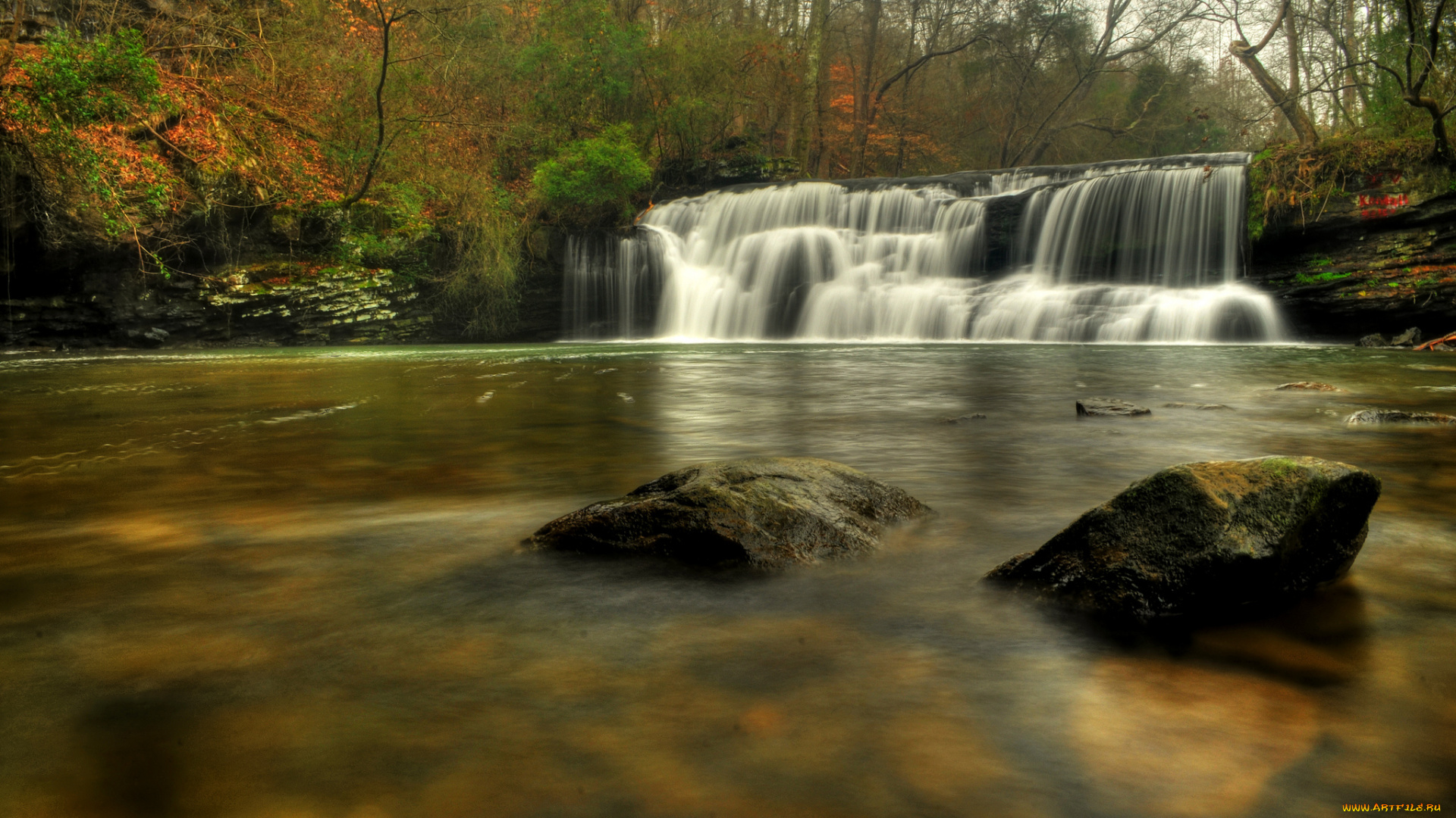 природа, водопады, лес, река, водопад