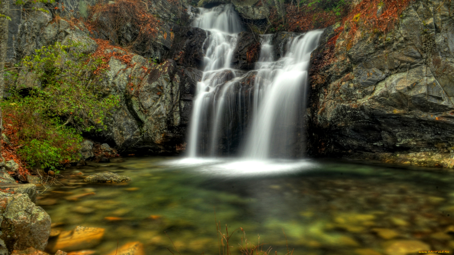 природа, водопады, лес, река, водопад