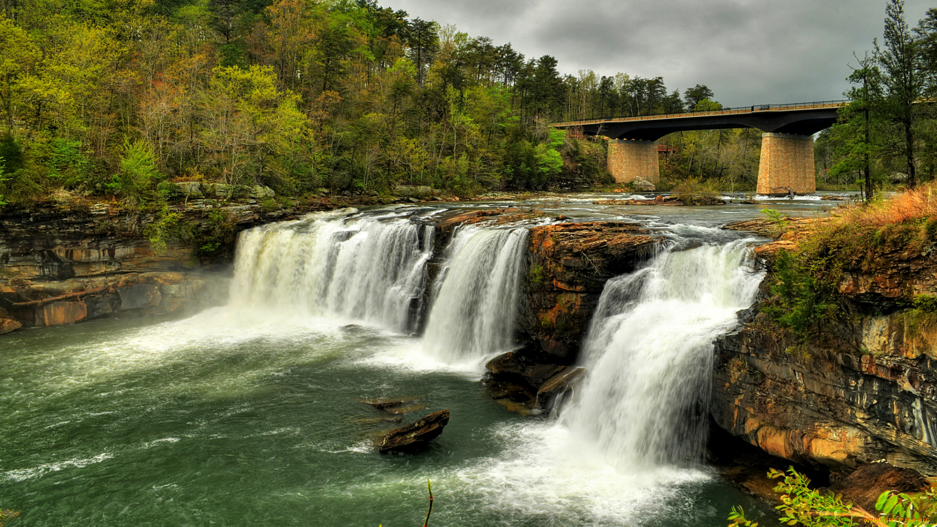 природа, водопады, лес, водопад, река
