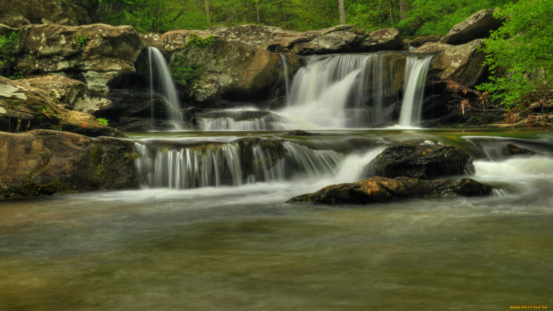 природа, водопады, лес, водопад, река