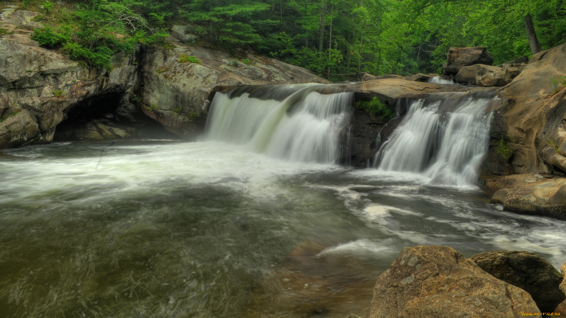 природа, водопады, река, лес, водопад
