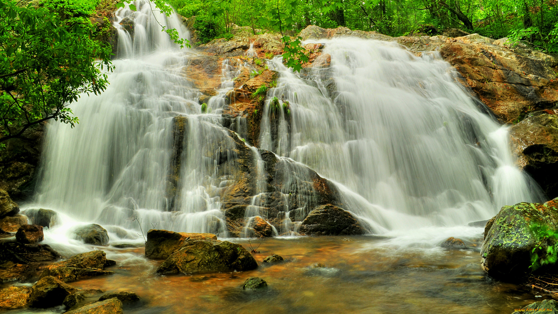 природа, водопады, река, лес, водопад