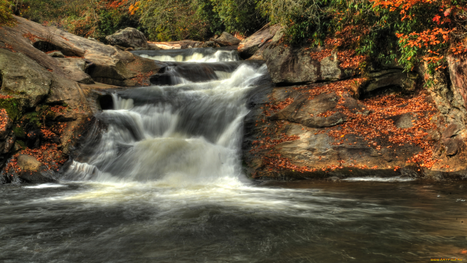 природа, водопады, река, лес, водопад