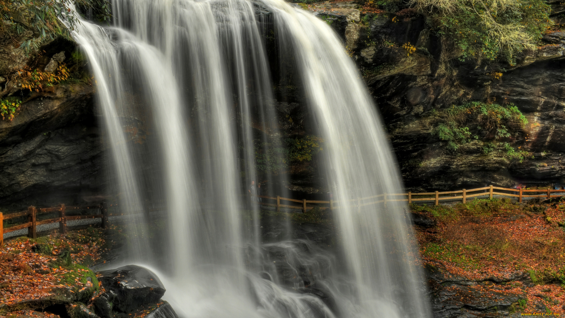 природа, водопады, река, лес, водопад
