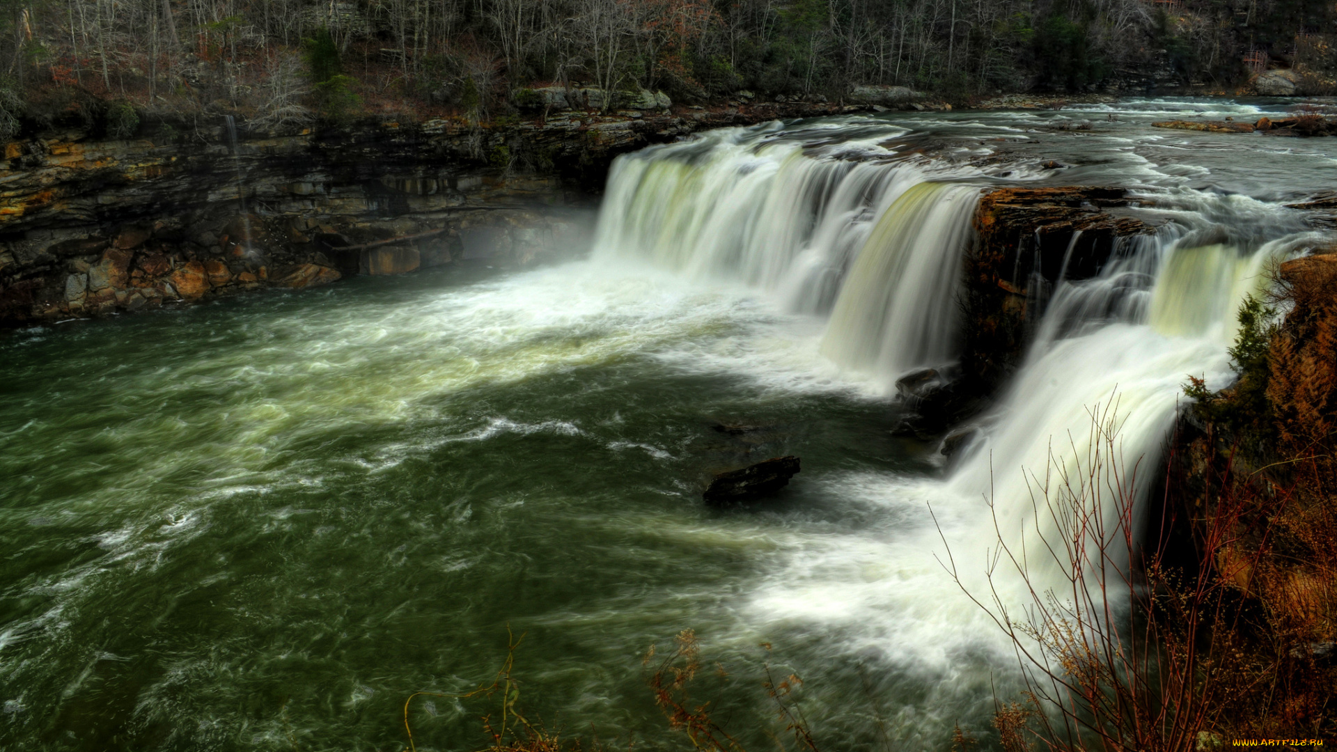 природа, водопады, река, лес, водопад