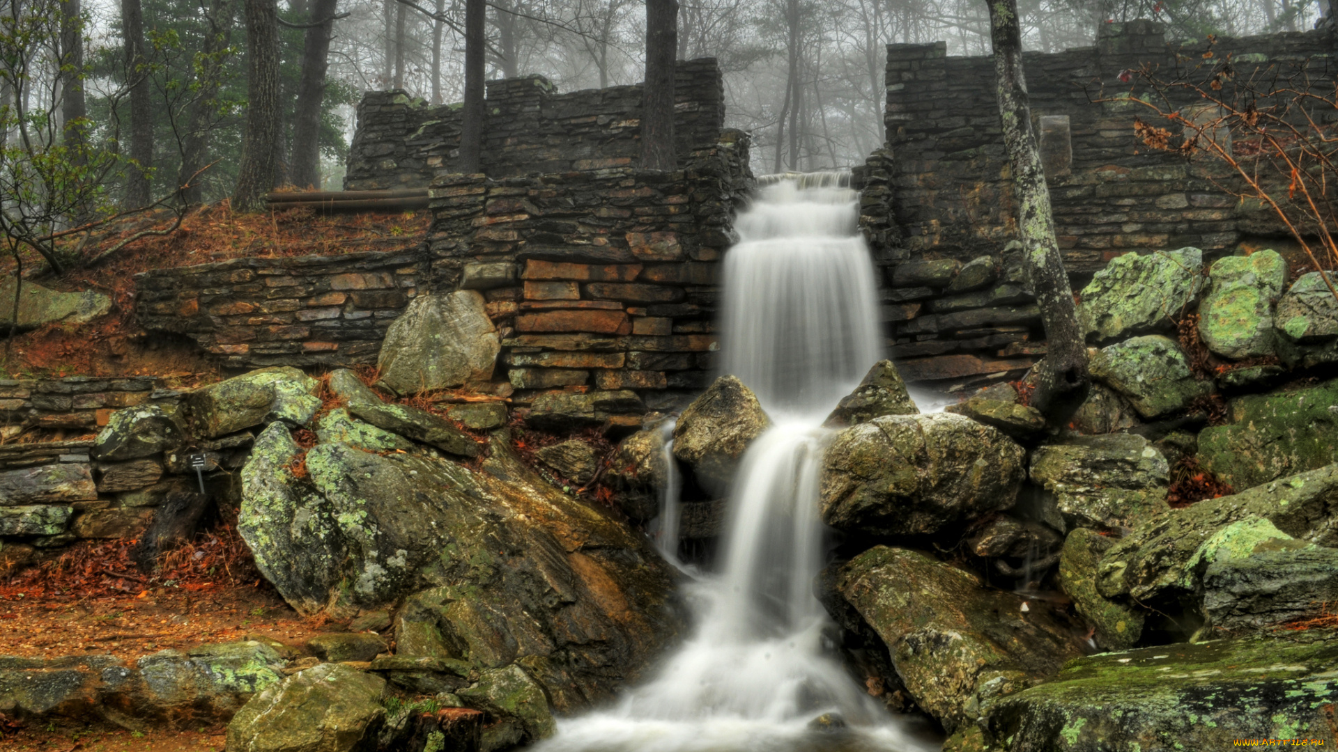 природа, водопады, река, лес, водопад