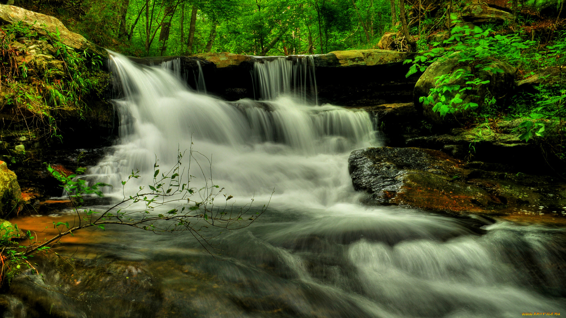 природа, водопады, река, водопад, лес