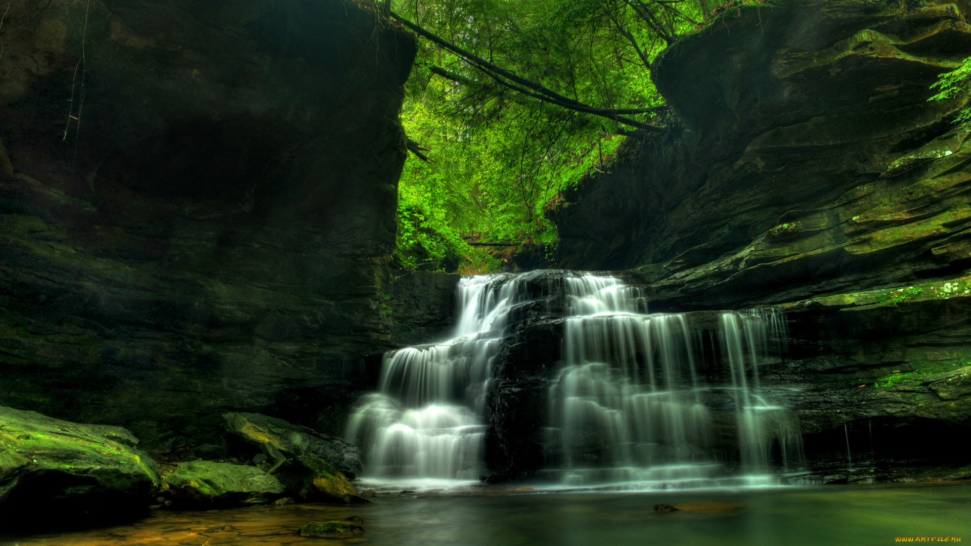 природа, водопады, водопад, лес, река