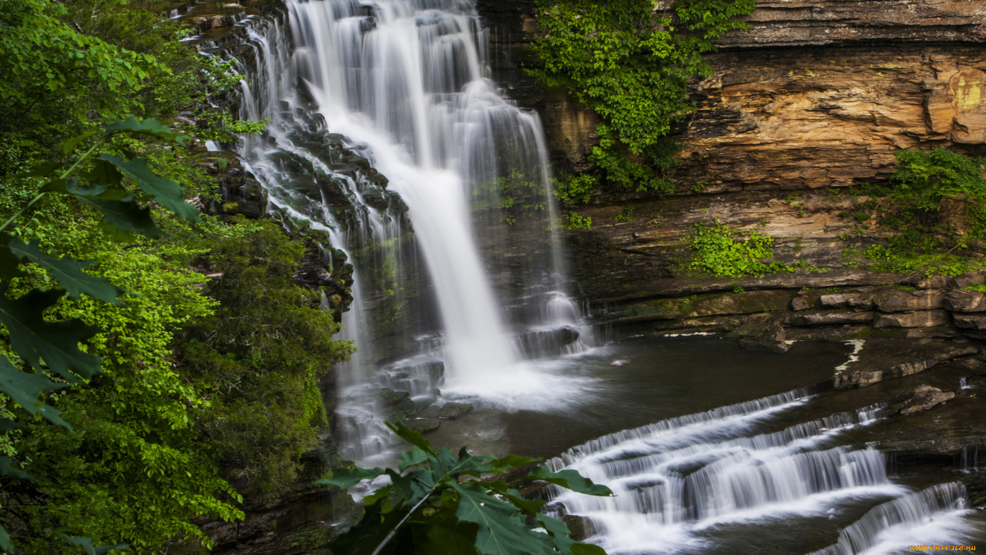 природа, водопады, водопад, река, лес