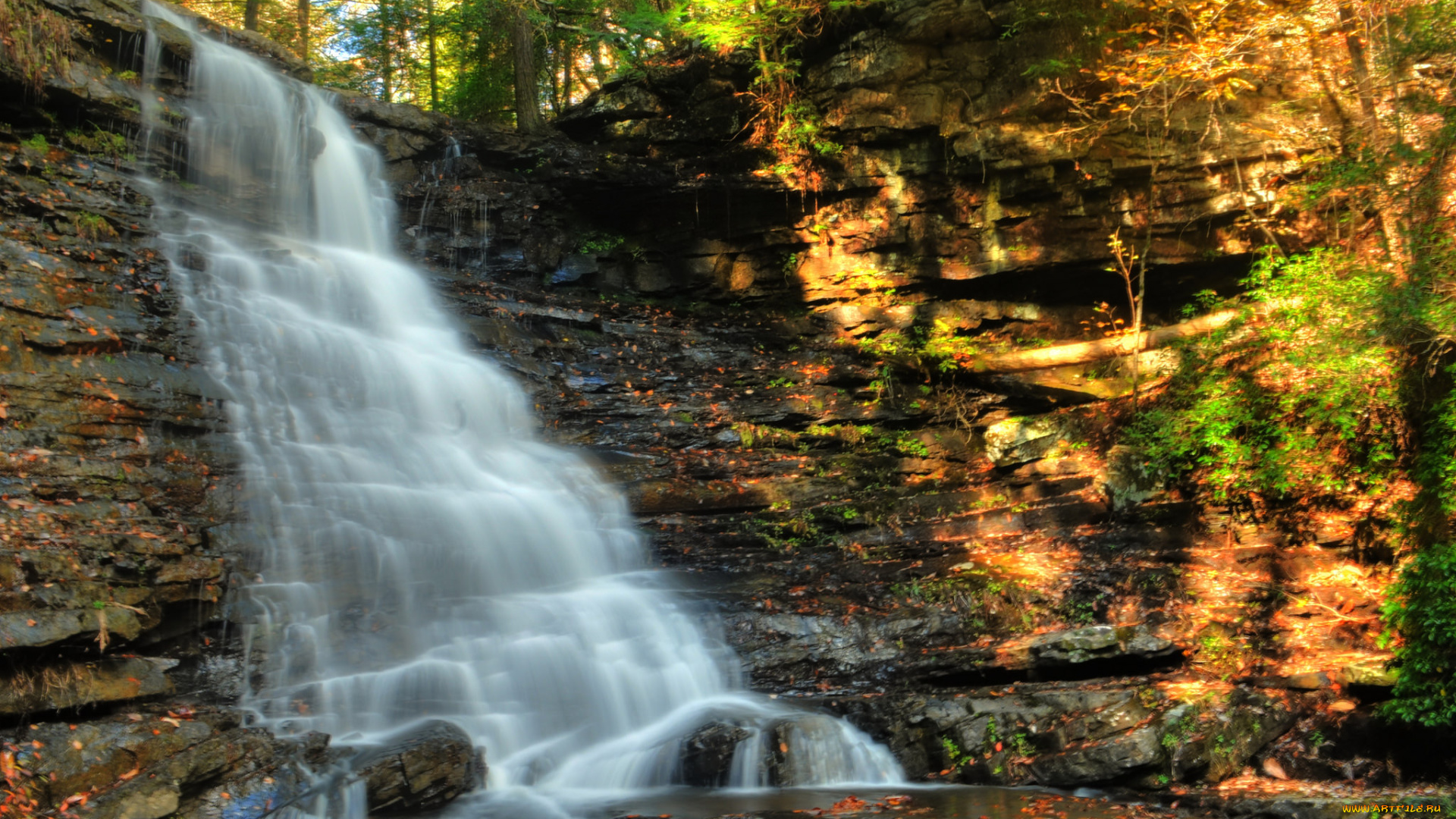 природа, водопады, водопад, река, лес