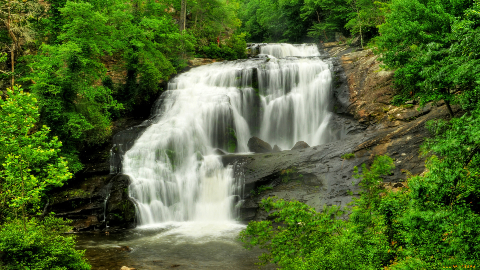 природа, водопады, водопад, река, лес