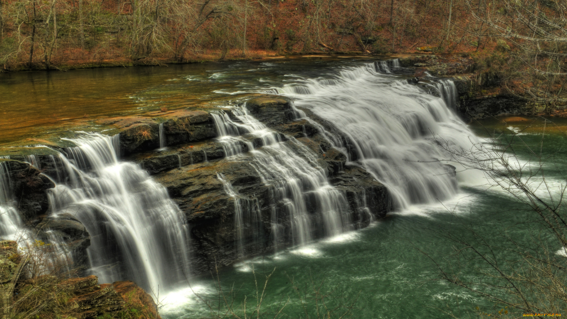 природа, водопады, водопад, река, лес