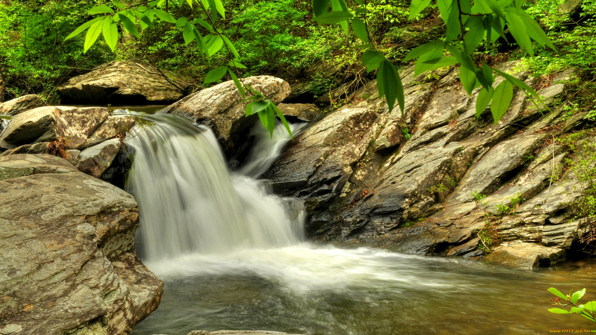 природа, водопады, водопад, река, лес