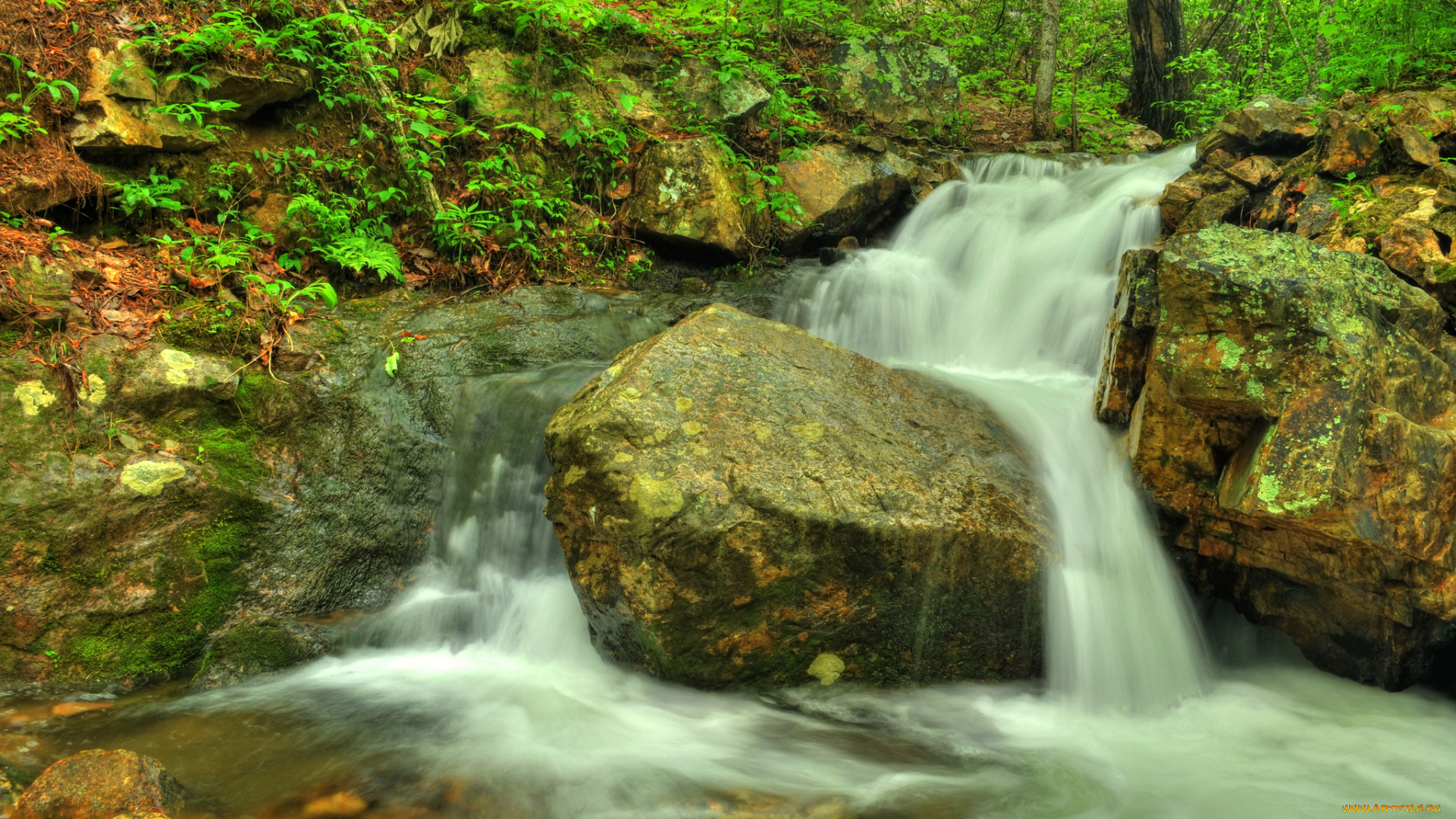 природа, водопады, водопад, река, лес