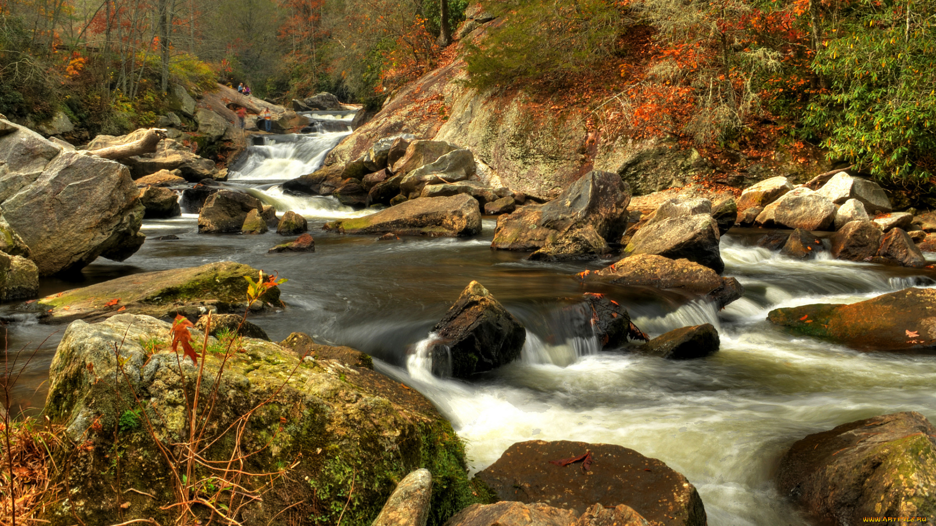 природа, водопады, водопад, река, лес